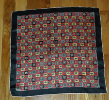 Black Red Yellow Turquoise Ornate 100 Silk 16" Pocket Square