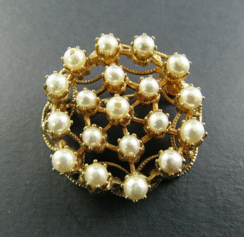 VINTAGE GOLDTON KUNSTPERLEN PIN BROSCHE (BR26) - Bild 2 von 4