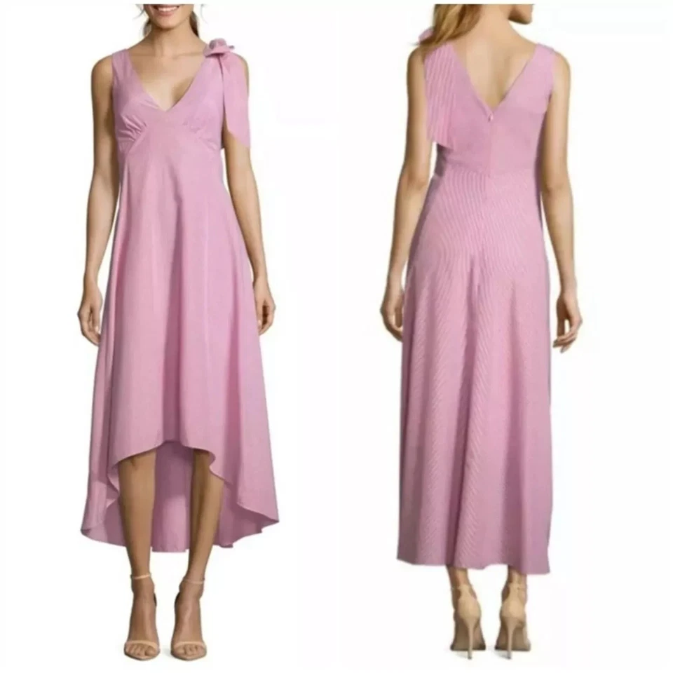 全新带标签 Nicole Miller $148 Hi-Lo 喇叭红白条纹派对 ~ 鸡尾酒礼服 尺寸 4 — 第 2/4 张图片