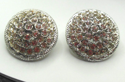 Signed Judy Lee Clear Pave Rhinestone Round Dome Clip Earrings 1" Diameter - 第 1/2 張圖片