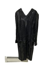 vintage sequin beaded dress black eveningwear Judith Ann Creations/ I Magnum 