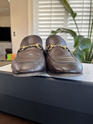 $1050 GUCCI Jordaan Horsebit Penny Brixton Loafers Brown  display picture 1