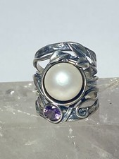 Cigar band size 6.50 floral ring  pearl sterling silver Didae women