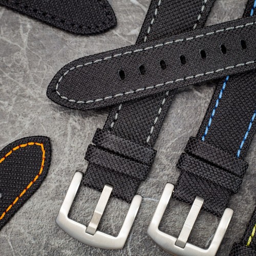 Sailcloth Watch Strap Band - Black Nylon Canvas Fabric - 18mm 20mm 22mm 24 - Picture 5 of 19