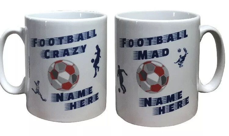 Personalised Chelsea FC Colours Football Crazy, Football Mad Gift Mug. ADD NAME