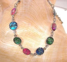 10MM 3-TONE TAIJITU YIN-YANG NEW ZEALAND PAUA ABALONE SHELLS BRACELET ANKLET