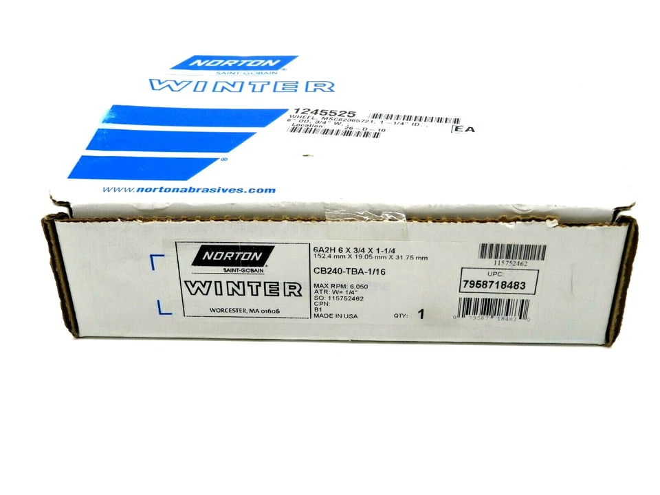 НОВЫЙ NORTON CB240-TBA-1/16 БРИЛЛИАНТ КОЛЕСО 6A2H 6 X 3/4 X 1-1/4 - Изображение 3 из 3