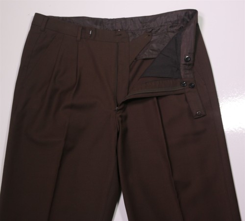 Bespoke Completely Handmade Brown Pleated Wool Dress Trousers 36x30 - 第 5/8 張圖片