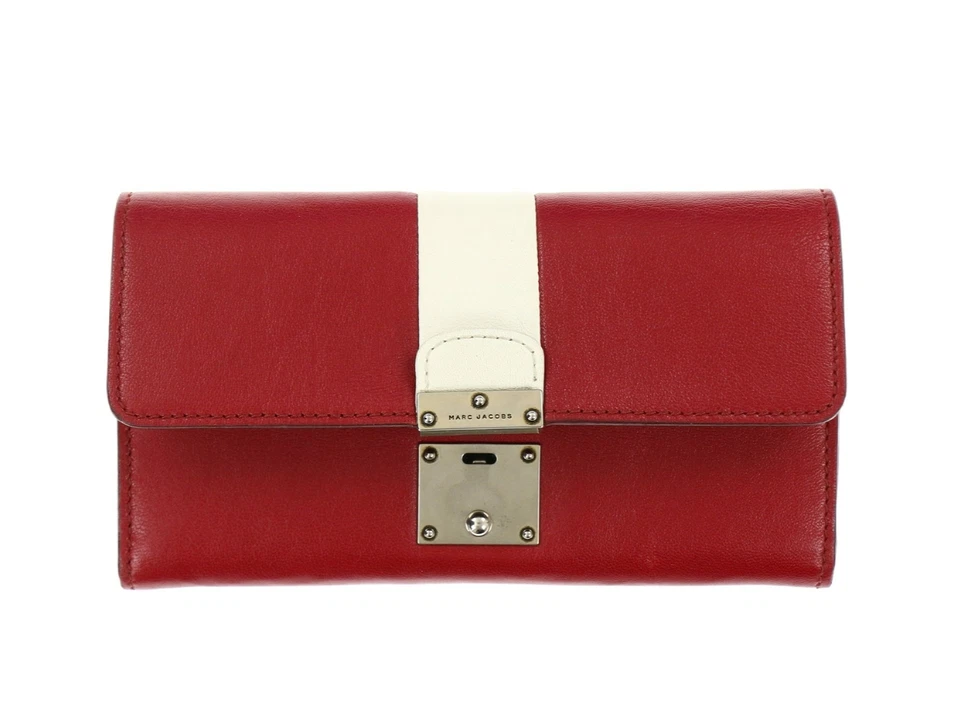 Cartera de cuero Marc Jacobs 250762 para mujer color bloque rojo marfil Foto 2 de 4