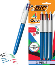 BIC 4-Color Original Retractable Ballpoint Pens 1.0mm Medium 3 Pack Multicolor