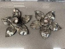 2 Vintage Silver F.B. Rogers Flower Candlesticks Candle Holders EP Zinc Italy