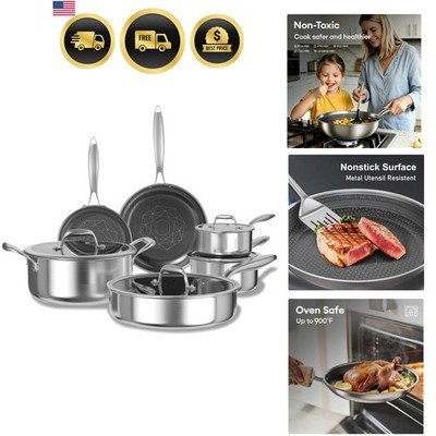 Non Stick Pots and Pans Set, 10pcs Hybrid Stainless Steel Cookware Set, Fryin...