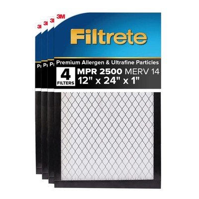 3M 2500 Series Filtrete 1'' Filter, Captures Pollen,Smoke,Bacteria&Viruses,4-Pack
