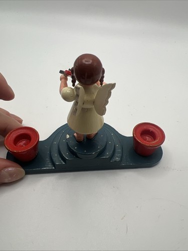 VTG Handmade Erzgebirge Germany Wood Candle Holder Angel Violin - READ - Picture 7 of 9