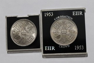🧭 🇬🇧 UK GB 5 SHILLINGS 1953 CORONATION 2 CASED COINS B97 #58