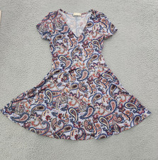 Altar'd State Dress Womens Medium Paisley Fit Flare Short Sleeve Boho Stretch