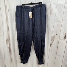 Johnny Was Women  s XL Blue Satin Cargo Jogger Pants New