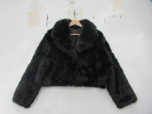 River Island Faux Fur Jacket Large Black Womenswear Cropped Collared - Preloved - Bild 2 von 24
