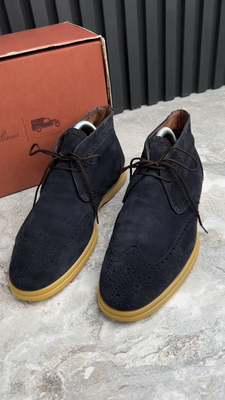 Loro Piana Open Walk Desert Laced Boots Wing Tip Navy Blue Suede 7