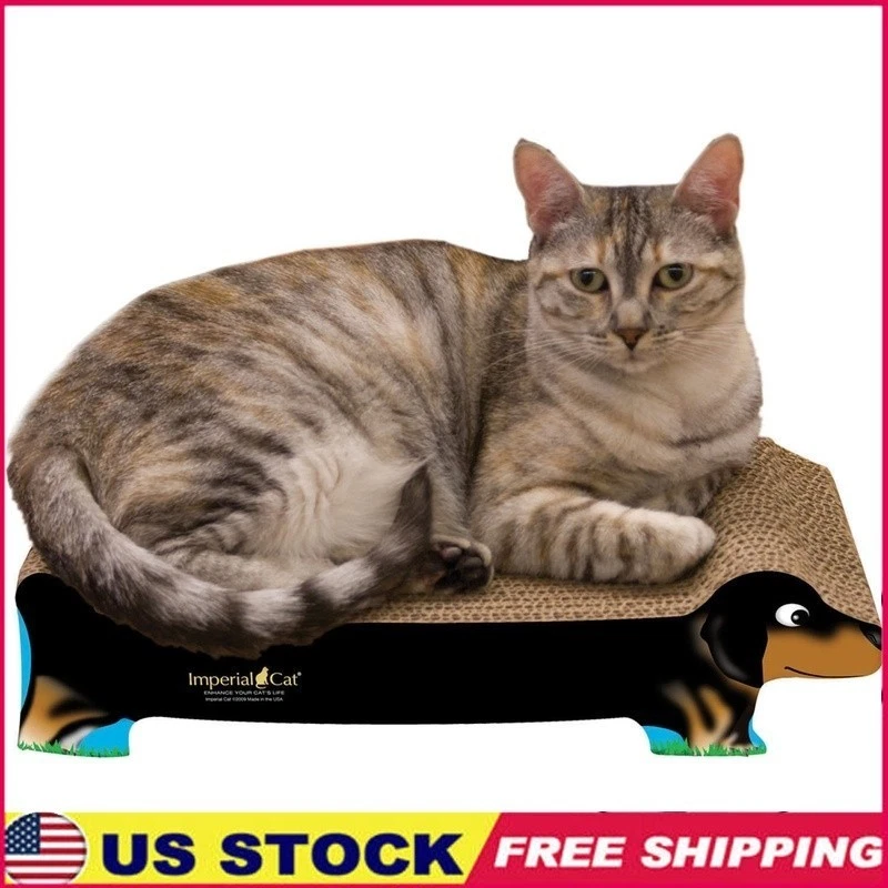 Durable Cat Scratcher Toy Natural Cardboard Black Dachshund W/ Catnip Play Area