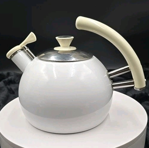 UNIQUE Copco Vintage White Enamel Teapot Whistling Tea Kettle