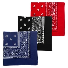 3 PCS 100 Cotton Paisley Bandana, 22x22, Men, Women, Headband, Scarf