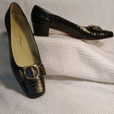 Vintage WomensDesignerShoesFerragamo Reptile, Sz.7.5 B,NarrowHeel. UK 5, EU 38.5