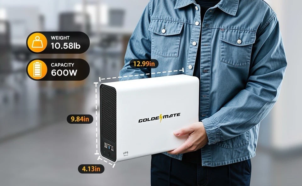 GOLDENMATE 1000VA/800W LiFePO4 UPSBackup, onda senoidal pura, 8 tomadas, display LCD - Imagem 4 de 4