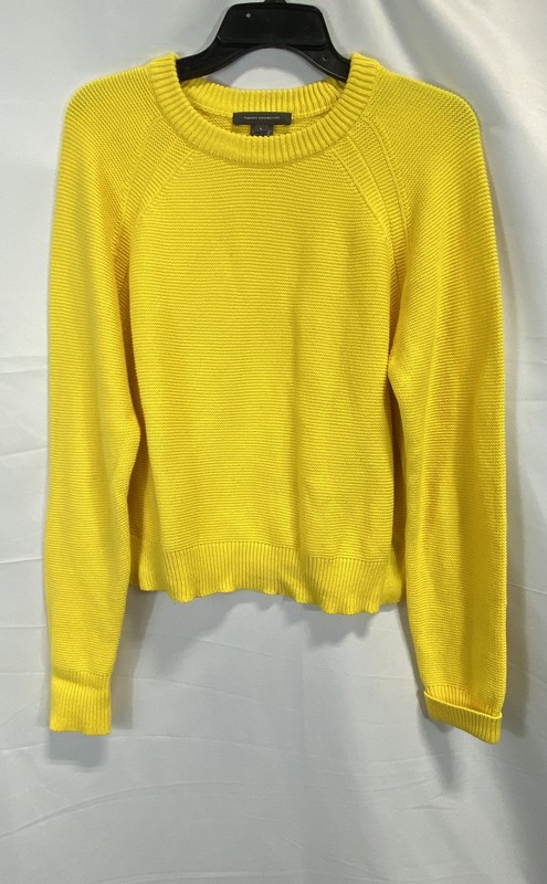 French Connection Women's Yellow Cotton Textured Ribbed Crew Neck Sweater Sz L