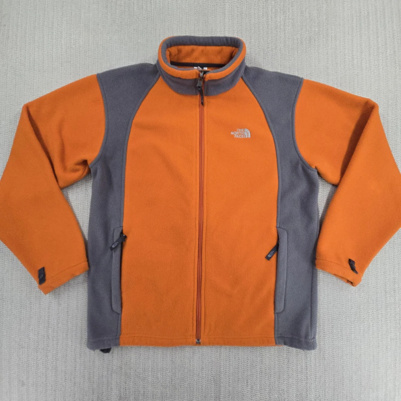 The North Face Jacket Boys XL Orange Gray Fleece Full Zip Colorblock Outdoor