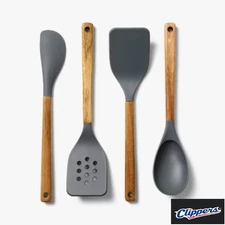   4pc Acacia & Silicone Kitchen Utensil Set - Figmint, Gray