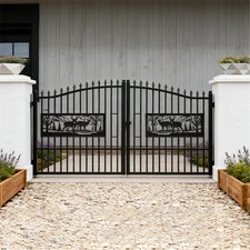 20x7 ft Heavy-Duty Deer Motif Style Driveway Entrance Bi-Parting Iron Gate