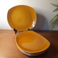 6 x Intone Myott Steak Plates Large Dinner Plates Vtg MCM Mustard 27.5 x 23.5 cm