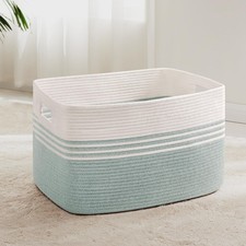 72L Green Large Woven Laundry Basket Hamper Wicker 22x17x12 Inch Storage