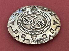 VTG Rare Native American Signed M Sterling Silver Double Bear Claw Belt Buckle