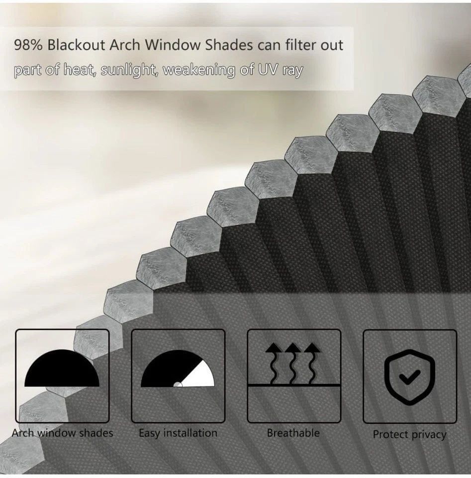 Persianas opacas para ventana de arco, persianas de tela plisada (radio: 24 pulgadas) Foto 4 de 4