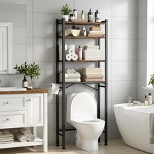 4-Tier Over The Toilet Storage with Paper Holder and 4 Hooks - Metal Over Toilet
