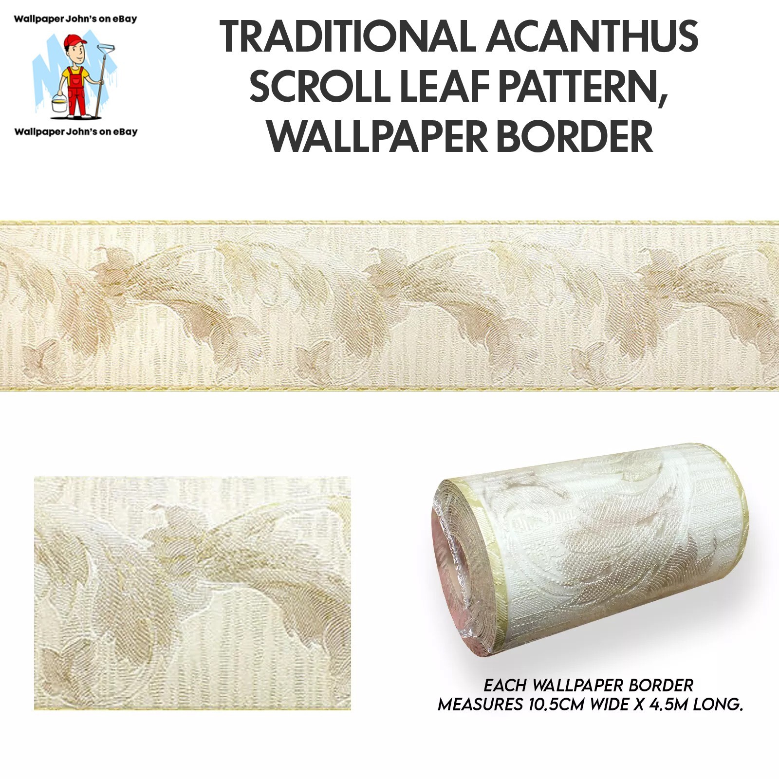 Traditional Acanthus Scroll Leaf Pattern, Wallpaper Border (10.5cm x 4.5m)