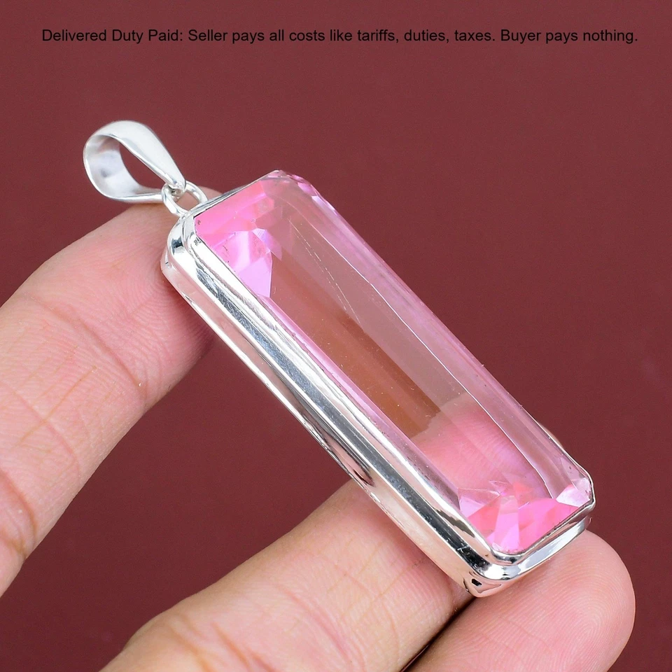 Nuevo Colgante Bisel Madre Boho Art Deco Plata Esterlina 925 Kuncita Rosa Natural Foto 4 de 4