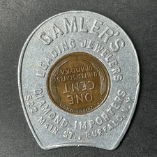GAMLER'S Jewelers Diamond Buffalo Penny Encased 1945 Wheat Cent Horseshoe WWII