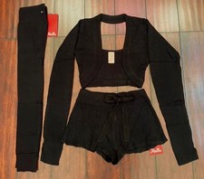 NWT Mirella Adult Ballet Dance Black Knit Sweater Set: Shrug, Short, Leg Warmers