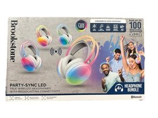 Brookstone 4 Pack Party Sync LED Wireless Headphones Silent Disco, White