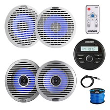 Kicker Marine Receiver, 4x 6.5" LED Speakers w/Grilles, Wire, Antenna, Remote