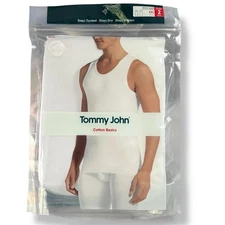 Tommy John Cotton Basics White Tanks 2XL 2 Pack Stays Tucked Stay Dry