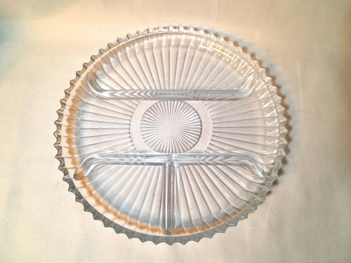 Piatto vintage Heisey RIDGELEIGH 10” diviso 4 parti Relish vetro pressato pesante USA - Foto 2 di 5