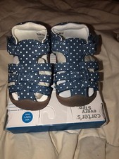 Baby Girls Sandals Carter  s Every Step Blue With White Polkadots Size 2 1/2