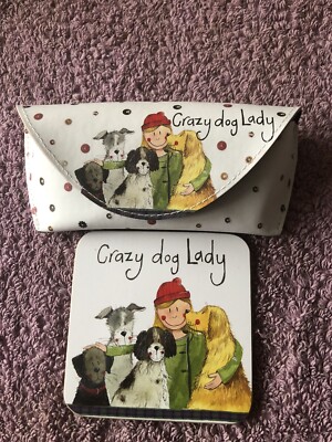 Crazy Dog Lady Brillenetui und Untersetzer Brandneu