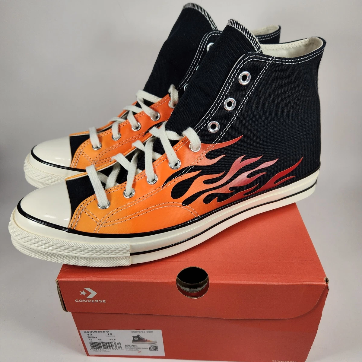 Converse Chuck 70 High Mens Size 13 Black Flames Fire Archive Print 165024C |