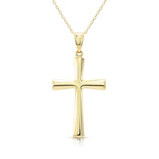 14K Real Solid Yellow Gold Classic Cross Christian Pendant Charm Necklace 18 in