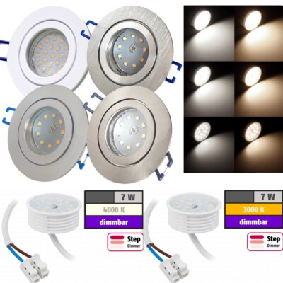 IP44 Deckenspots | 7W | LED | 230V | Flach | 3 x Step-dimmbar per Lichtschalter